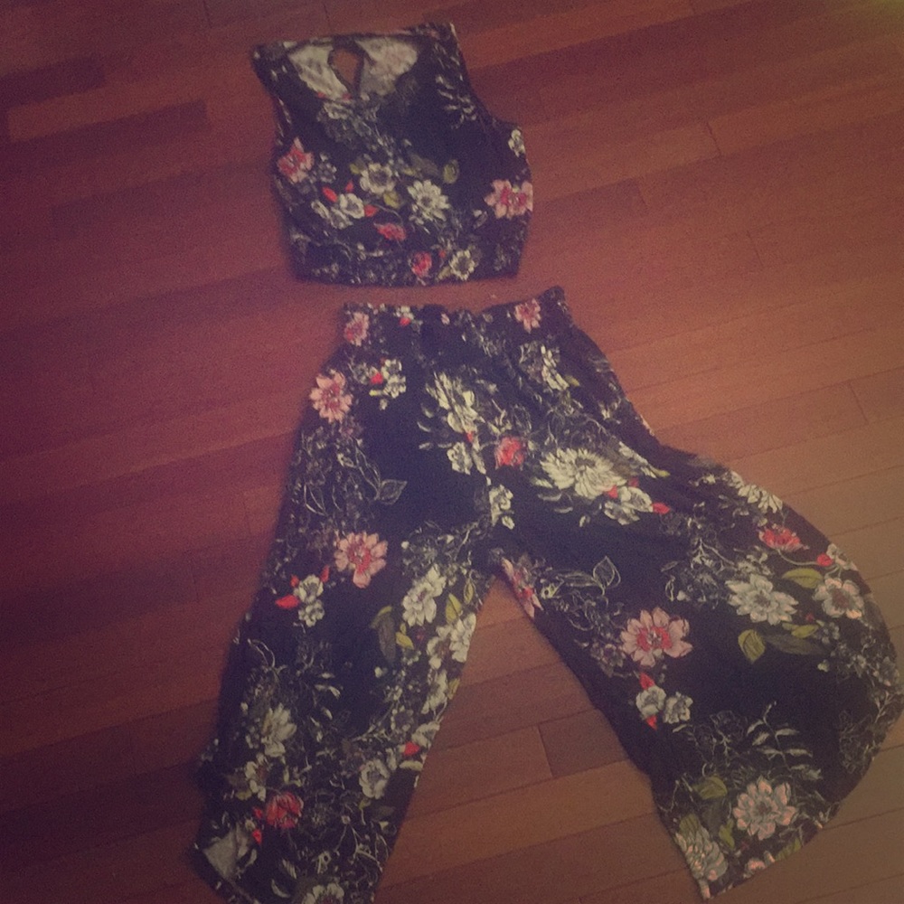 Black two piece outfit with flowers